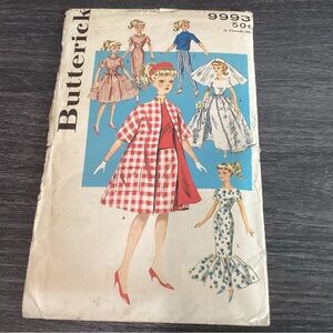 Vtg. Butterick’s 9993 sewing patterns for Barbie sized dolls. 1950s